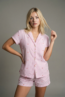 Striped button-down pajama set with hearts - Short