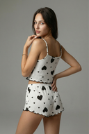 Ribbed cami pajama set - White with Black Hearts