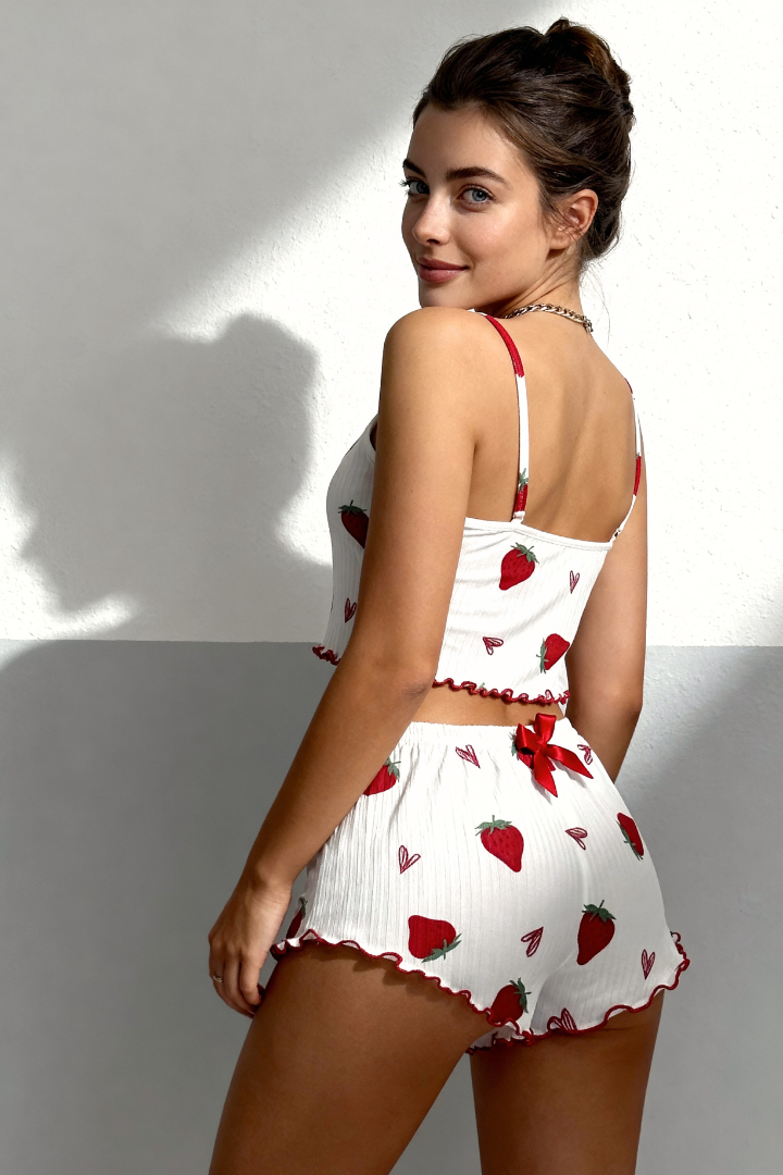 Ensemble de pyjama à débardeur côtelé - Gros cœurs rouges 