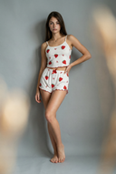 Ribbed cami pajama set - White with Big Strawberries