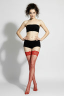 Haut en dentelle Bas résille cuisse - Rouge 