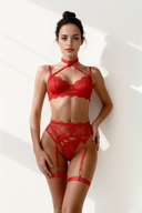 Sheer Lace Harness Lingerie Set - Red