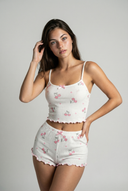 Cherry Ribbed Pajama Set - white
