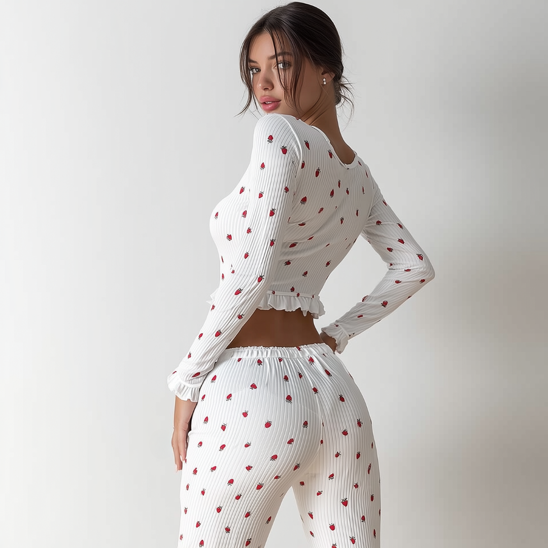 Ensemble de pyjama à manches longues côtelées avec imprimé floral 