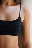100% Cotton - Pointelle Noir Lingerie Set - Slim Strap Thong - Black