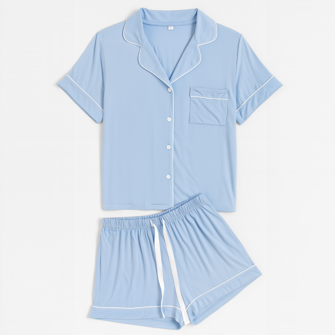 Satin Short Sleeve Pajama Set – Light Blue