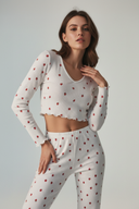 Ribbed long sleeve pajama set with strawberry