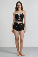 Ribbed cami pajama set - Black with hearts