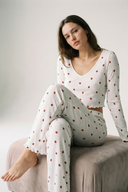 Ribbed long sleeve pajama set with strawberry