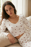 Ribbed long sleeve pajama set with strawberry