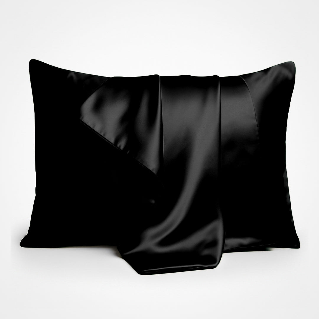 Funda de almohada de seda 100% premium negra 