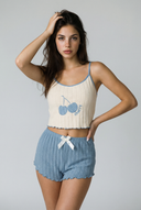 Big Cherry Ribbed Pajama Set - Blue