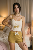 Mitternacht geripptes Pyjama-Set - Blau 