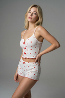 Ribbed cami pajama set - Small red hearts