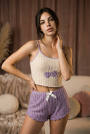 Mitternacht geripptes Pyjama-Set - Blau 