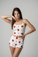 Ribbed cami pajama set - White with Big Strawberries