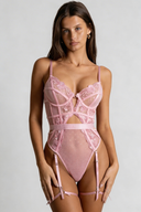 Set di lingerie con imbracatura in pizzo trasparente - Blu navy 