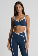Moonhaven SoftFlow™ V Neck Sports Bra Contrast Trim - Midnight Blue