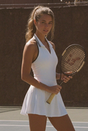 Moonhaven SoftFlow™ Polo Dress Contrast Trim - Silk White
