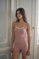 100% Cotton - Blush Ruffle Ribbed Pajama Set