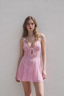 Midnight Lace Sheer Babydoll Set - Pink