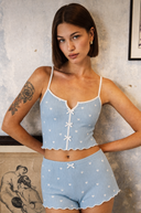 100 % coton - Ensemble pyjama avec caraco côtelé - Petits cœurs rouges