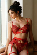 Red Lace Sculpted Garter Lingerie Set Moonhaven