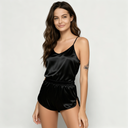 Satin Backless Pajamas Set - Black