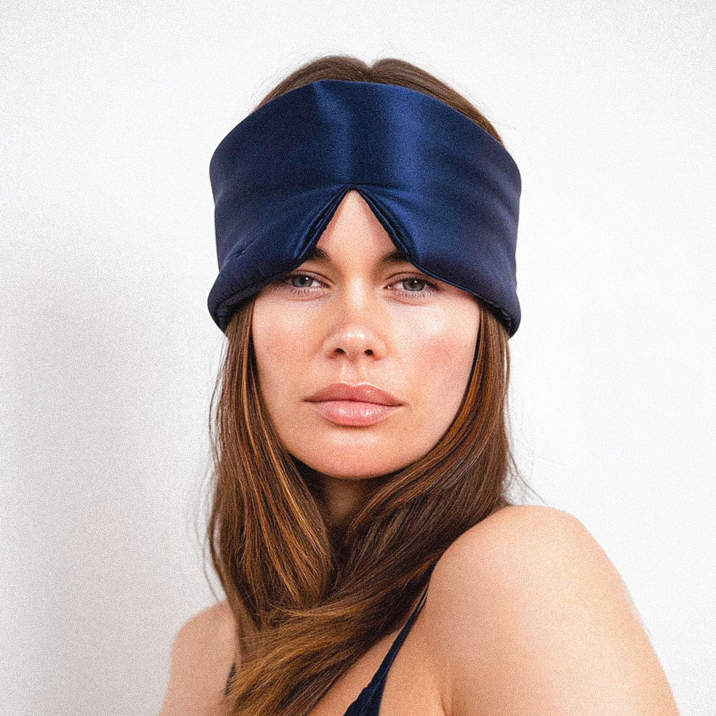 100% Seidenschlafmaske für tiefen Schlaf mit Wimpernschutz Marineblau 